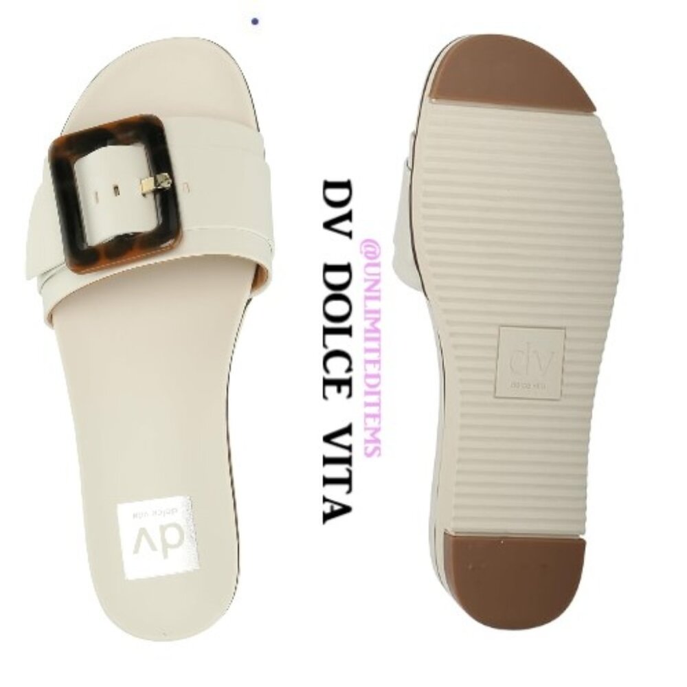 DV DOLCE VITA WOMEN'S CASTOR TORTOISE SHELL BUCKLE SANDALS IVORY🆕FAST😮💨⚡🚚 - Picture 2 of 15